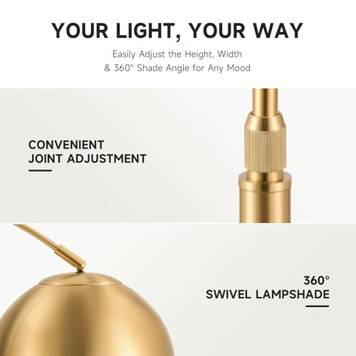 CO-Z 69" Modern Arc Floor Lamp, Gold Standing Light with Adjustable Metal Shade and Marble Base, LED Bulb Included, Contemporary Lighting for Living Room or Sofa