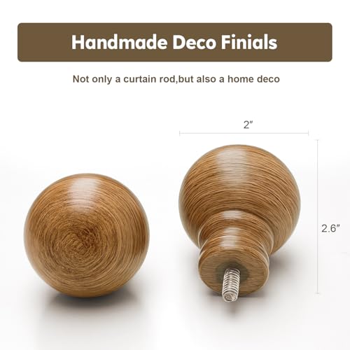 Boho Wood Curtain Rods for Windows 72 to 144 inch 1" Diameter Adjustable Heavy Duty Window Curtain Rod with Decorative Wooden Grain Finials Drapery Rods for Living Room Bedroom Kitchen Cafe Farmhouse