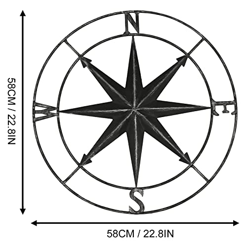 aboxoo Round Metal Compass Decorative Compass Metal Wall Art Hanging Wall Sculpture 22.8 Inch Black Diameter Farmhouse Decor Indoor or Outdoor Sign
