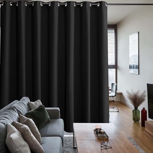 RYB HOME Extra Wide Curtains Blackout - 100% Privacy Backdrop Curtains & Drapes for Sliding Glass Door Bedroom Patio Large Window Decor Shared Office Partition Screen, W 100 x L 84, Black, 1 Panel