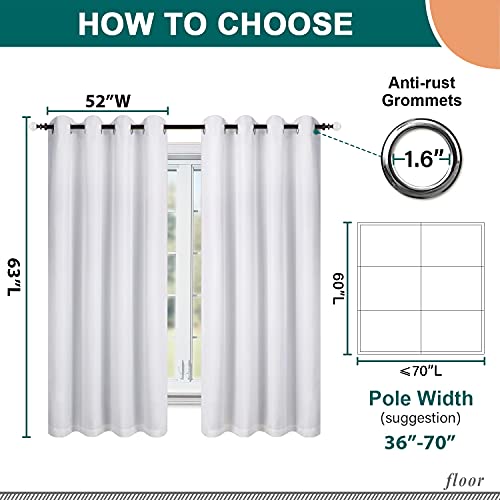 Diraysid 100% Blackout Curtains White Linen Curtains for Bedroom Grommet Thermal Insulated Room Darkening Drapes (2 Panels, W52 x L63 Inch)