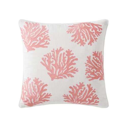 Tommy Bahama Throw Pillow Soft Cotton with Zipper Closure, Tropical Design, Ideal for Bed or Couch, 20" x 20", Coral Island Orange