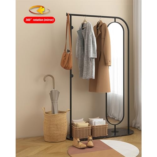 Full-Length Mirror Household Floor-Standing Coat Rack Full-Length Mirror Combination Bedroom Multi-Functional Rotating Fitting Mirror Full Length Floor Mirror (110cm)