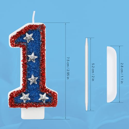 American Flag Birthday Candle Red Blue Sequin Number 1 Candle Perfect for Independence Day and Captain America Birthday Party Decorations Favors