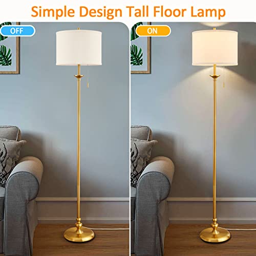 60" Gold Floor Lamp, Standing Lamp for Living Room, Bedroom, Office & Dining Room - Tall Corner Floor Lamps with Pull Chain Switch, Soft Lighting Farmhouse Design - Modern Floor Lamp (Bulb Included)
