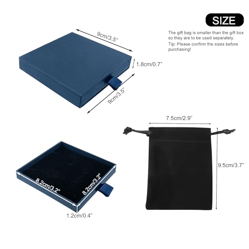 Small Jewelry Gift Box and Velvet Bag, Necklace Bracelet Earring Cardboard Organizer Square Jewellery Gift Box Pendent Storage Case for Birthday Xmas Christmas Wrapping (Blue)