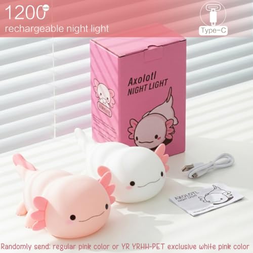 Axolotl Lamp Kid Cute Night Light, Rechargeable Squishy Axolotl Gifts for Girls, Baby Touch Nightlight, Dimmable Silicone LED Animal Toys, Bedside Pink Lamp, College Nursery Kawaii Décor