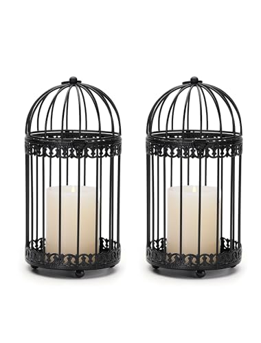 NUPTIO Black Decorative Bird Cage, Birdcage Lantern for Pillar Candles