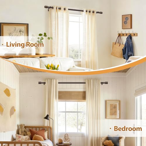 TONIAL Curtain Rod 32 to 58 Inch(2.6 to 4.8 ft), Adjustable Splicing Window Curtain Rods, 3/4 Drapery Rods for Windows 20 to 53 Inch, Decorative Single Rod with Modern Cap Finial, Bronze