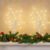 HipTree 2-Pack Lighted Patriotic Christmas Fall Halloween Tree Decorations Indoor, 2ft Birch Tree with LED Lights, Small Tabletop Easter Valentines Day Mothers Day Tree with Lights,Battery- Powered