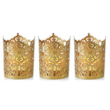 Hosley Set of 3 Gold Diamond Cut Candle Holders 4 Inches High Elevate Your Space with Elegant Metal Candle Holders in a Value Pack