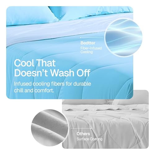 Bedtter Cooling Throw Blanket Lightweight, Summer Breathable Ice Comforter with Dual-Sided Cooling, Cold Blankets for Hot Sleepers Night Sweats, Soft Travel Blanket with Carry Bag, Blue, 50"x60"