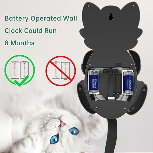 Soobest 18 Inch 3D Large Cat Wall Clock Battery Operated Silent Non Ticking with Moving Eyes and Pendulum Tail, Retro Kids Analog Wall Clock for Gift Decor Black