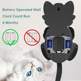 Soobest 18 Inch 3D Large Cat Wall Clock Battery Operated Silent Non Ticking with Moving Eyes and Pendulum Tail, Retro Kids Analog Wall Clock for Gift Decor Black