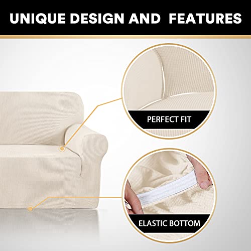 PrinceDeco Stretch Loveseat Sofa Cover Bundle T Cushion Loveseat Slipcover, Natural