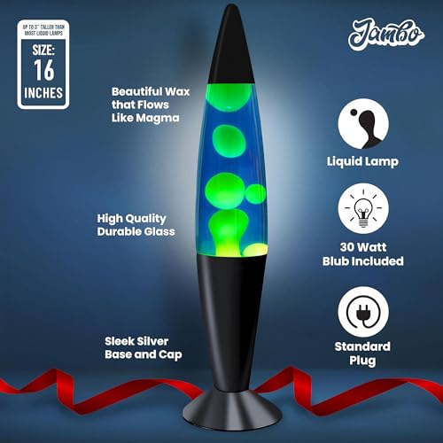 JAMBO 16" Beautiful Lamp- Blue with Yellow/Green Wax, Relaxing Liquid Lamp for Living Room Office Bedroom Adults Teens Kids, Magma Light, Night Light Nightlight, Home Decor