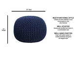 FRELISH DECOR Round Pouf Ottoman Hand Knitted 100% Cotton Pouf Foot Stool - Knitted Bean Bag - Floor Chair for Living Room Bedroom - Foot Rest for Couch (20 Diameter x 14 Height) - Navy