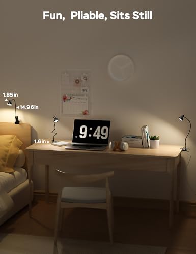 Clip-on Reading Light - 3 Color Modes, 10 Dimmable Brightness, Eye Care Clamp Desk Lamp with Flexible Gooseneck for Reading in Bed, Desk, Headboard, Computer