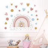 Supzone Rainbow Flower Wall Stickers - Boho Rainbow Wall Decal with Colorful Dots, Hearts, Stars for Girls Baby Nursery Bedroom Playroom DIY Vinyl Mural Art