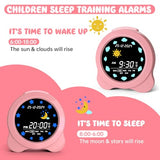 Kids Alarm Clock, Sun & Moon LED Display with Day & Date, Children's Sleep Trainer with Night Light & Sleep Sounds, Cute Wake Up Clock for Kids Bedroom, Easy to Use Birthday Gift for Boy and Girls
