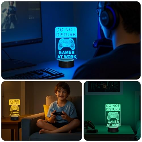 YuanDian Do Not Disturb Gamer at Work Night Light,Gamepad Graphic Video Games Gamer Gift Funny 3D Illusion Lamp 16 Colors Changing Touch & Remote Control for Men Teenagers and Kids