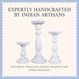 Tuli Mango Wood Candle Holders - Shabby White, Set of 3