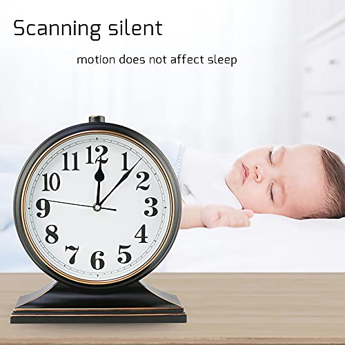 Desk Clock, Retro Desk Clock, 10 Inch Old Desk Clock, Silent and Non-Ticking, Antique Decorative Clock, Easy to Read in The Office/Bedroom (Black)