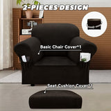 Chair Slipcover with Armrest Pockets 2-Piece Set, Stretch Faux Leather Chair Cover for Armchairs(Fits 31-45") - Non-Slip, Machine Washable, Pet & Kid Friendly - Coffee