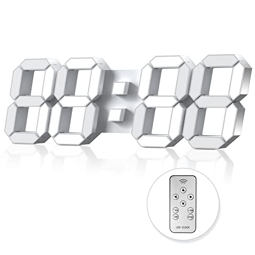 15" 3D LED Digital Wall Clock, Large Decor Wall Clock | 12/24H Time, Date & Temperature Display, Adjustable Brightness for Office, Living Room, Meeting Room & Kitchen