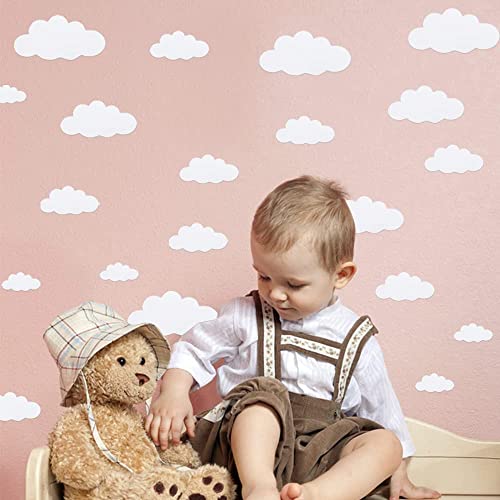 31pcs Big Clouds Vinyl Wall Decals DIY Wall Sticker Removable Wall Art Decor 4-10 inch for Living Room Nursery Kids Room(White)