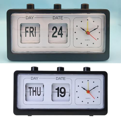 Vintage Retro Alarm Clock, Classic Calendar Desk, Abs Battery Operated Bedside for Home & Office