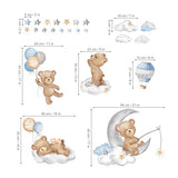decalmile Bear Sleeping on The Moon Wall Decals Hot Air Balloon Animals Clouds Wall Stickers Baby Nursery Kids Bedroom Playroom Wall Decor