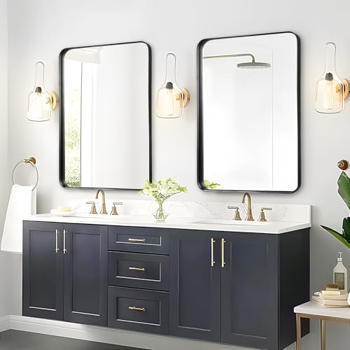 Bathroom Mirror Over Sink - 24x36 Inch Black Rectangle Framed Matte Mirror for Bathroom, Rectangular Alumium Frame Mirrors Wall Mounted for Restroom, Farmhouse, Entryway, Hallway