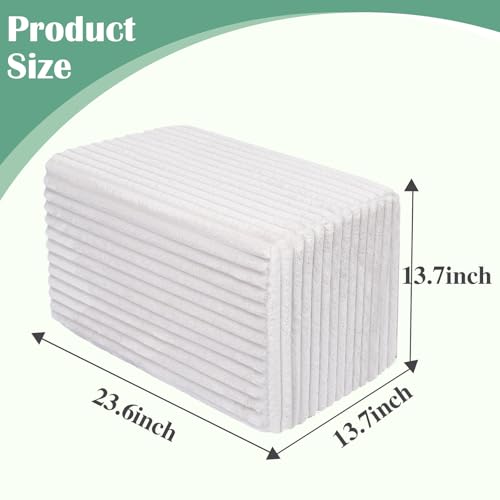 Rectangular Pouf Ottoman, Stuffed Floor Pouf with Foam Chunk Filling, Soft Coral Fleece Furry Foot Rest Stool, Multi-Use Ottoman for Living Room, Wide Stripe Boho Decor, White