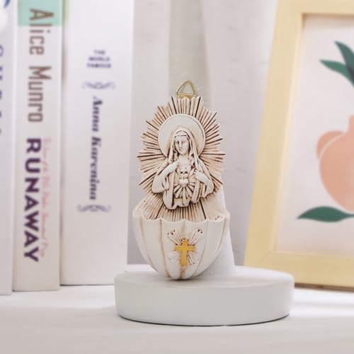 KOMI Sacred Heart of Mary Holy Water Font Resin Catholic Holy Water Font for Entrance Home Wall Hanging Religious Gifts