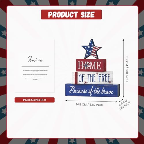 Smile Veterans Day Patriotic 4th of July Indoor Wooden Decor, Home of Free Tiered Tray Farmhouse – detail view