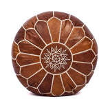 Moroccan Leather Handmade Pouf Ottoman Cover, Unstuffed Foot Stool, Round Boho Footrest for Living Room, Bedroom, Home Decor Gift (Dark Tan By White)