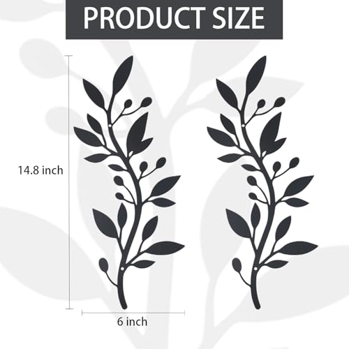OYEFLY 2 Pieces Metal Vine Olive Branch Leaf Wall Decor,Tree Leaf Wall Decor for Living Room (Black, style2)