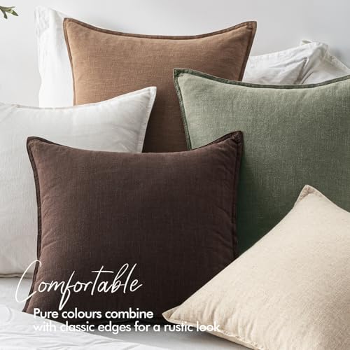 EMEMA Decorative Linen Throw Pillow Covers 20x20 Inch Dark Brown