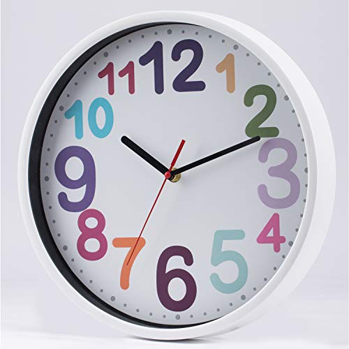 Wall Clock 12 Inch Silent Non Ticking Battery Operated Time Teaching Quartz Home Colorful Read Learn Time Perfect for Teacher's Classrooms and Kid's Bedrooms