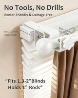 Mimiio No Drill Curtain Rod Brackets for Outside-Mount Blinds, Tool-Free Over-Blind Curtain Rod Holders, Fits 1-2" Rectangular Headrails, No Wall Damage, Renter Friendly Window Hardware, 4 Pack, White