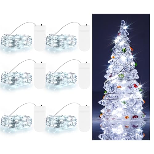 Cool White Fairy String Lights Battery Operated LED Starry Lights 7.2ft 20 LEDs Silvery Copper Wire for Christmas DIY Decoration Wedding Party (6 Pack)
