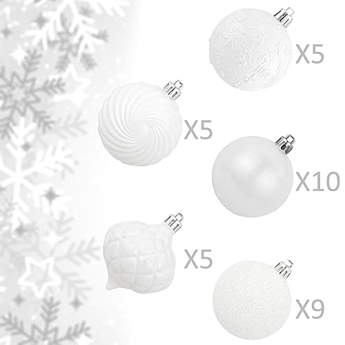 KI Store White Christmas Ball Ornaments, 34pcs 2.36-Inch, With Hooks for Tree, Wreath, Garland Decor - Holiday Decorations Included