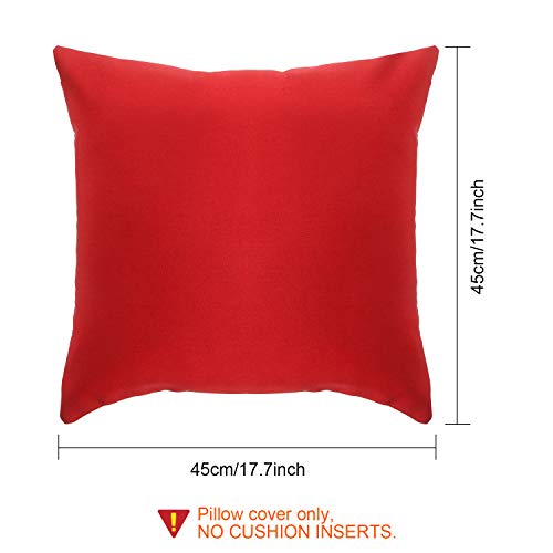 Boao 4 Pack Decorative Outdoor Waterproof Throw Pillow Covers Square Patio Balcony Garden Waterproof Cushion Case PU Coating Pillow Shell for Couch Bed Patio Sofa, 18 x 18 Inch(Red)