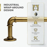 Aged Brass Industrial Curtain Rod for Windows 18 to 88 Inches,1 Inch Adjustable Drapery Pole,Heavy Duty Outdoor/Indoor Modern Curtain Rods,Easy Installation(Aged Brass 18"-88")