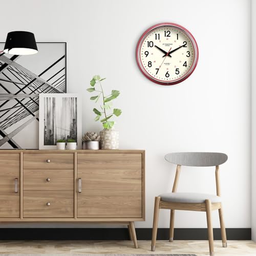 Wall Clock Metal 12.4" Countryside Style Wall Clocks Retro Vintage Classical Silent Non Ticking Easy to Read for Living Room/Kitchen/Bedroom/Office/Bar(12.4" Red)