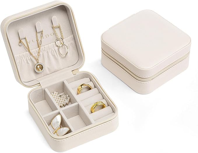 Organizer Jewelry Box - Small Travel Display Case for Girls Women Gift Rings Earrings Necklaces Storage,White