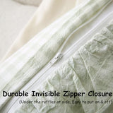 2 Pack Pile Green White Plaid Ruffle Gingham Throw Pillow Covers, 100% Washed Cotton Checkered Farmhouse Decorative Pillow Shams for Bed/Sofa - 18‘’x18''