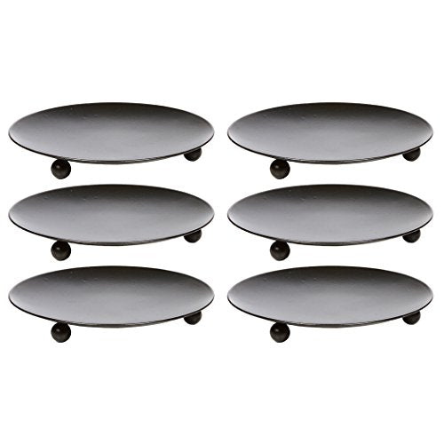 Hosley Set of 6 Black Metal Candle Plates, 4.75-Inch Round Candle Trays for Pillar and LED Candles, Decorative Candle Holders for Weddings, Centerpieces, Table Settings, and Home Décor