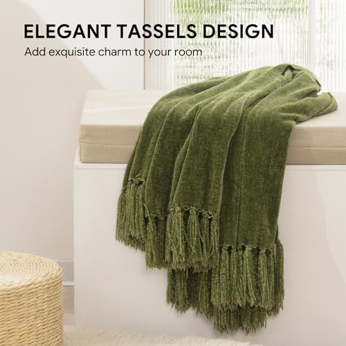 RECYCO Chenille Throw Blanket for Couch, 50"x60", Loden Green